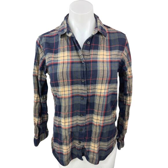 Uniqlo Women's Blue Multicolor Flannel Plaid Checkered Button Shirt Top Blouse S - Picture 1 of 5